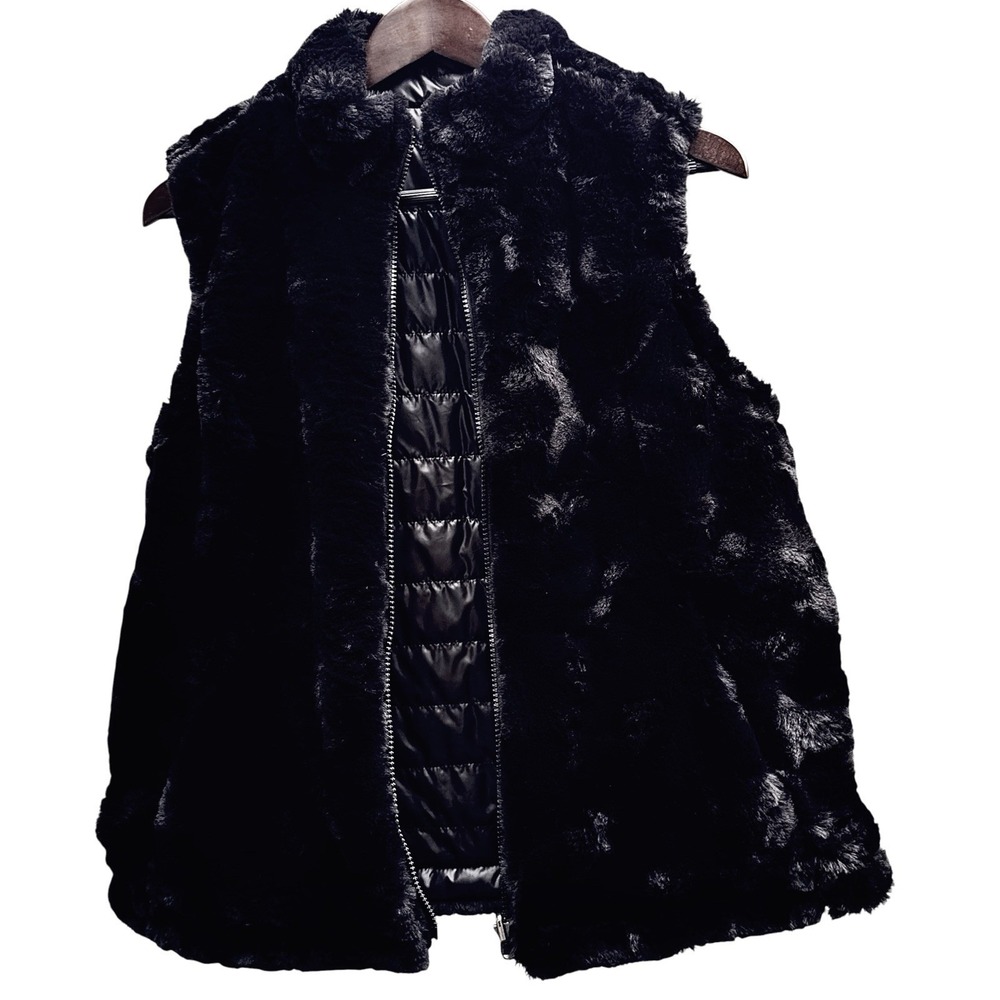 Nicole Miller M Reversible Puffer Vest Faux Fur Black Quiet Luxury Women's  EUC‎